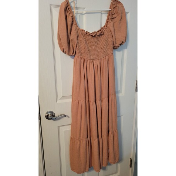 Abercrombie & Fitch Dresses & Skirts - Abercrombie & Fitch Emerson Linen Blend Puff Sleeve Midi Dress Rust M Pockets